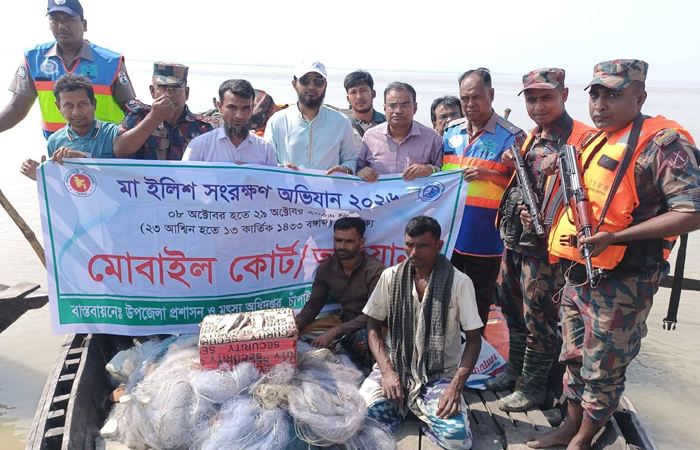 নিষেধাজ্ঞা অমান্য করে পদ্মায় ইলিশ শিকার, দুই জেলের কারাদণ্ড